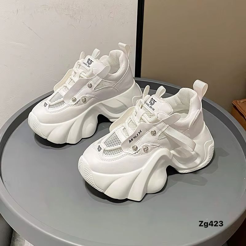 Tenis blanco detalle malla aplique plateado suela plataforma 6cm 339 C-2